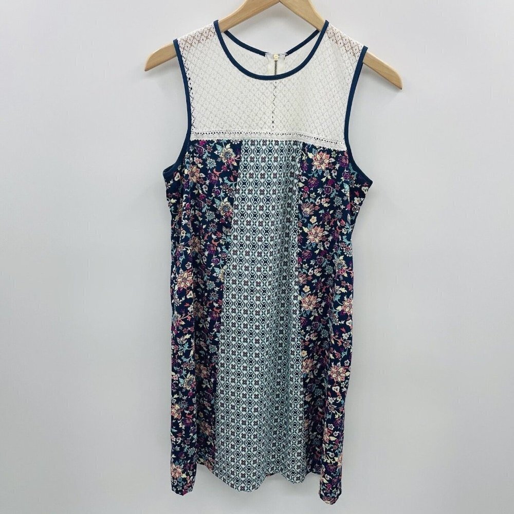 Xhilaration Juniors Size Medium Lace Yoke Floral Panel Sleeveless Dress in Blue‎
